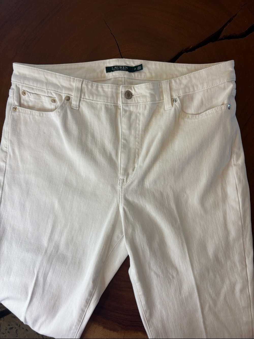 Ralph Lauren White Jeans High Rise Straight Crop Size 14 Plus 18” Waist - Picture 3 of 7